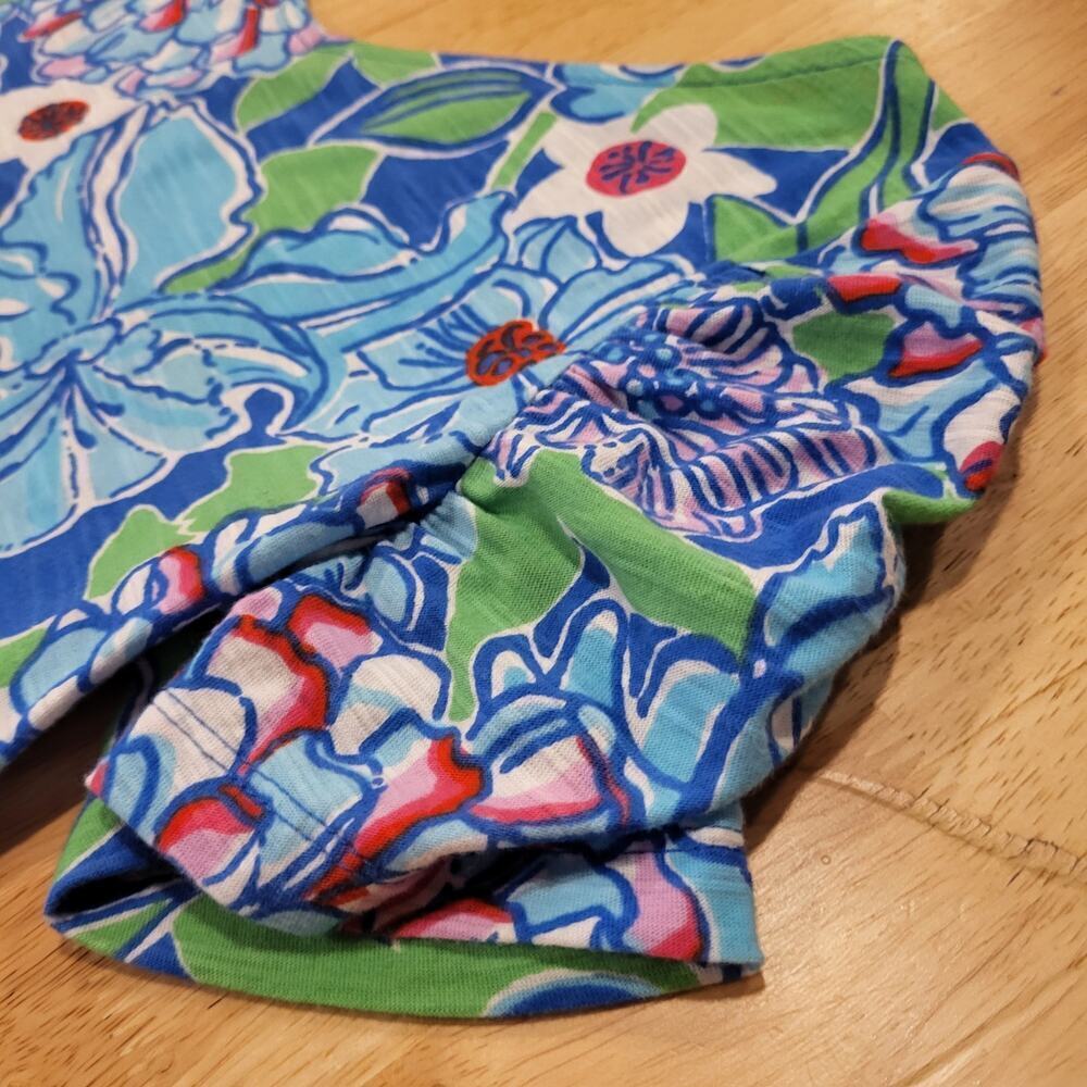 Lilly Pulitzer Blue & Green Short Sleeve V-Neck Gathered Sleeve T-shirt S - Picture 4 of 7